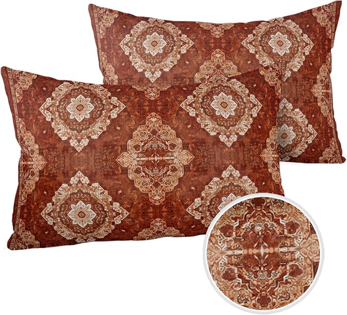 Prime Leader Outdoor Waterproof Pillow Covers Set of 2, Medieval Turkish Patterns Mural Wallpaper Retro Patio Throw Pillow Covers, Decorative Cushion Case for Couch Sofa Furniture Garden, 20x12 Inch