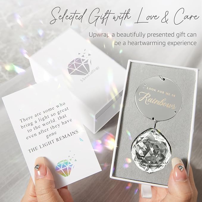 Mooncraftlogy Memorial Gift for Loss of Loved One, Light Crystal Suncatcher | Unique Sympathy Idea, Clear Memory Prism Crystal Ball, Grief Rainbow Sun Catcher, Bereavement Box for Mom Dad Son Daughter