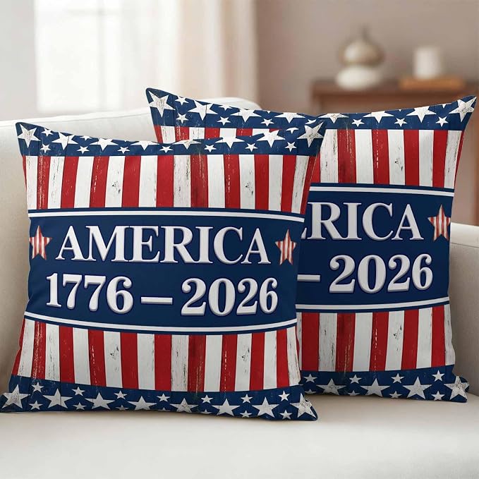 Outdoor Pillow Covers Waterproof, 250 Year American Anniversary Flag Decorative Square Throw Pillowcases Patio Cushion Covers for Tent/Garden, 20" x 20" 2 Pack, Blue Red USA