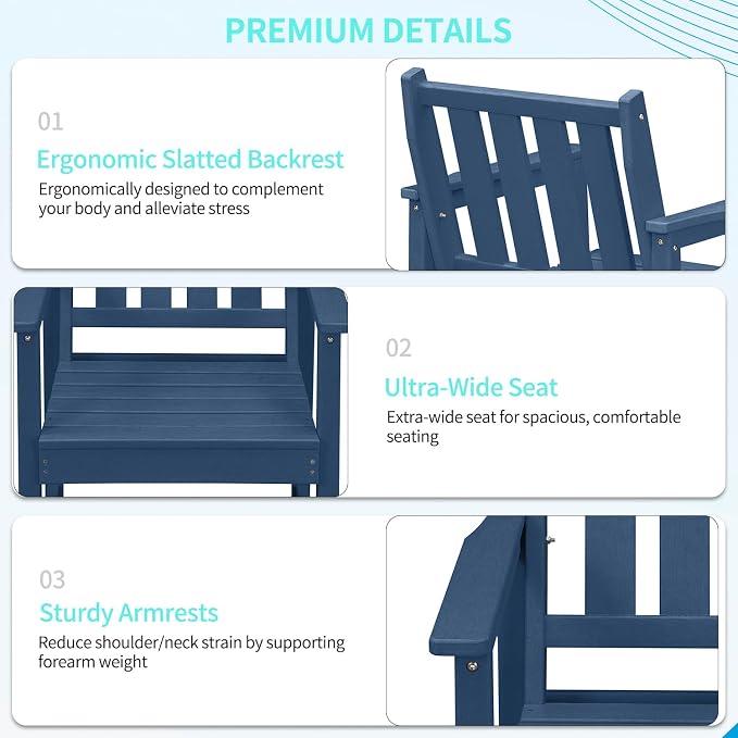 Outdoor Patio Chair, All-Weather HDPE Outdoor Furniture Chairs with Backrest and Armrest, 300 lbs Support Patio Dining Chair for Garden, Deck, Porch, Navy