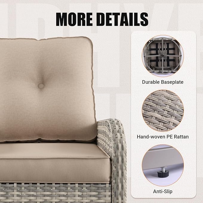 9-Piece Outdoor Patio Furniture Set with Rocking Swivel Chair Wicker Sectional Sofa Set, Patio Conversation Set with Thickened Cushions & Coffee Table for Garden, Backyard, Poolside, Beige