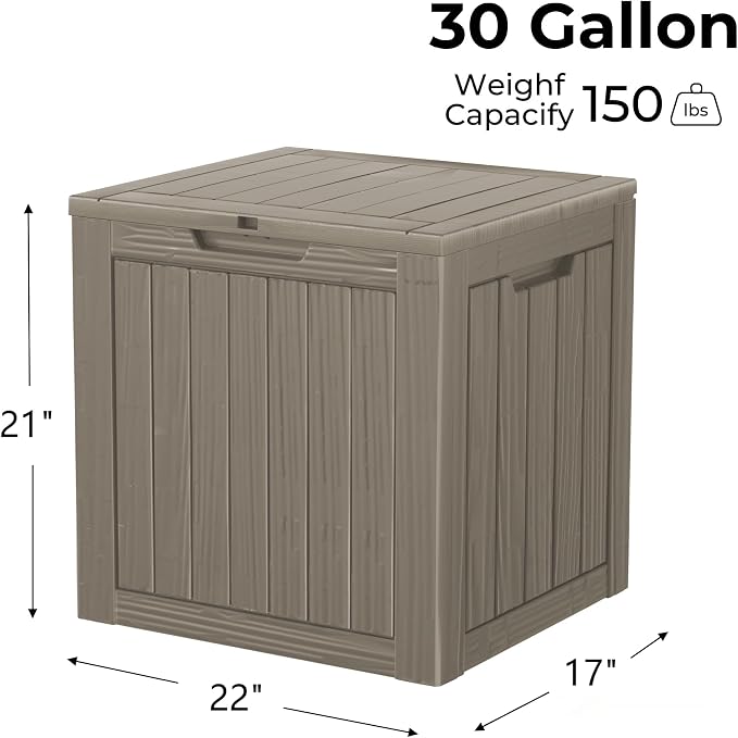 TARKARI 35 Gallon Small Waterproof Outdoor Storage Box, Resin Deck Box Lockable for Patio Furniture, Garden Tools, Pool Accessories, UV-Resistant for All Weather Use, Greige