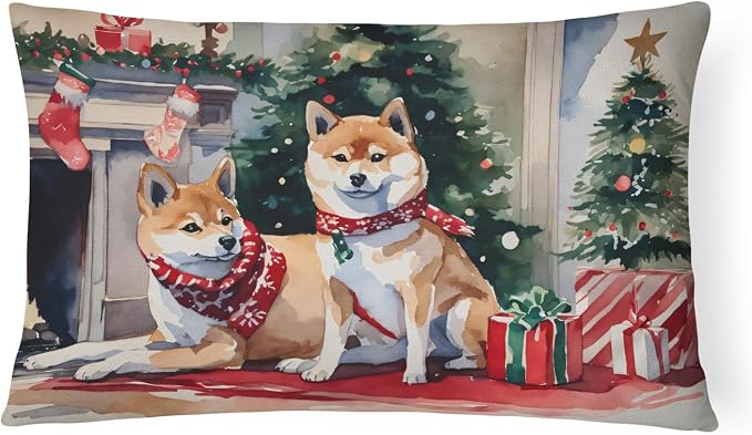 Caroline's Treasures DAC2750PW1216 Shiba Inu Cozy Christmas Throw Pillow Machine Washable, Indoor Outdoor Decorative Pillow for Couch, Bed or Patio, 12HX16W