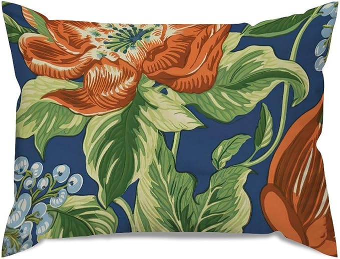 Orange Floral Chinoiserie on Blue Lumbar Pillowcases Peony Chic Asian Cushion Cover 20x26in Classic Accent Throw Pillow Covers Farmhouse Decorative for for Couch Sofa Bed Chair Indoor