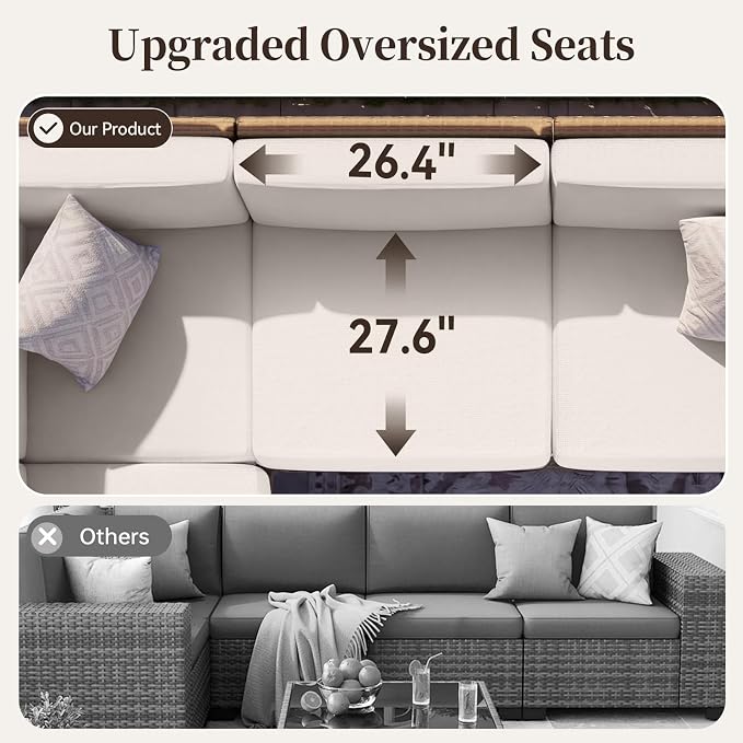 LazySunsets Patio Furniture Set, 6 Pieces Wicker Outdoor Sectional Sofa with 10'' Ultra-Thick Cushions & Ottomans, All-Weather Rattan Conversation Set for Backyard Poolside, Yellow/Beige