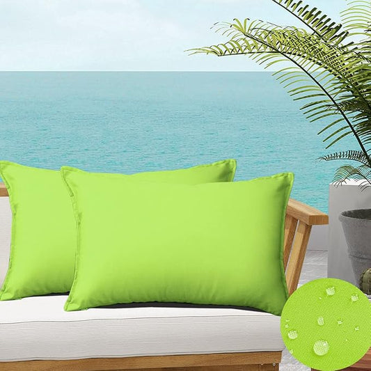 Green Outdoor Waterproof Throw Pillow Covers 12''x20'', Durable Vibrant Decorative Cushion Shem for Patio Funiture, Garden, Outdoor Sofa (Grass Green)