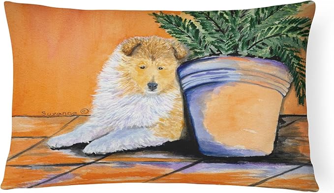Caroline's Treasures SS8667PW1216 Sheltie Canvas Fabric Decorative Pillow Machine Washable, Indoor Outdoor Decorative Pillow for Couch, Bed or Patio, 12HX16W