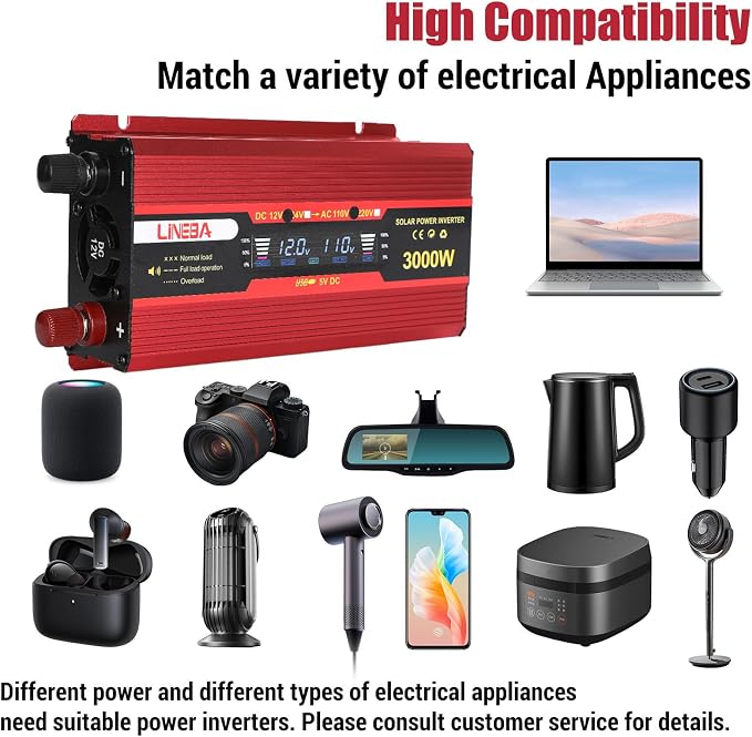 3000 Watt Power Inverter with LED Display,Dual AC Outlets,USB Port, 24V DC to 110V AC Converter Car Power Inverter for Vehicles, Car, RV, Truck, Off Grid Solar System, Outdoor Camping