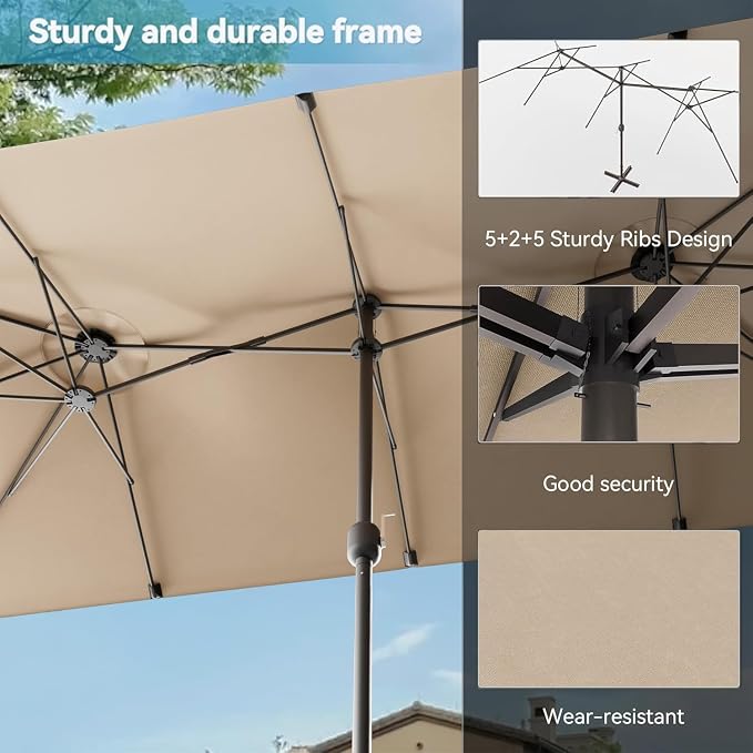 10 PCS Outdoor Patio Dining Set with 13.6ft Double-Sided Patio Umbrella,Patio Table and Chairs Metal Outdoor Patio Furniture Set,Dining Table Set with Swivel Chairs,Brown