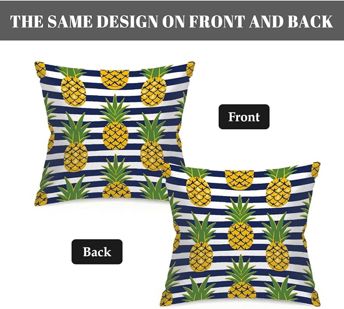 20x20 Inch Outdoor Pillow Covers Set of 2 Waterproof Throw Pillow Covers Decorative Couch Cushion Covers Pineapples Black Stripes Square Pillowcases Protectors for Patio Garden Sofa