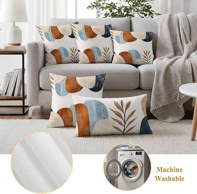 Bohemian Nordic Outdoor Waterproof Throw Pillow Covers Set of 2, 20"x12", Simple Colorful Abstract Leaves Decorative Pillow Covers Outside Cushion Case for Patio Porch Garden
