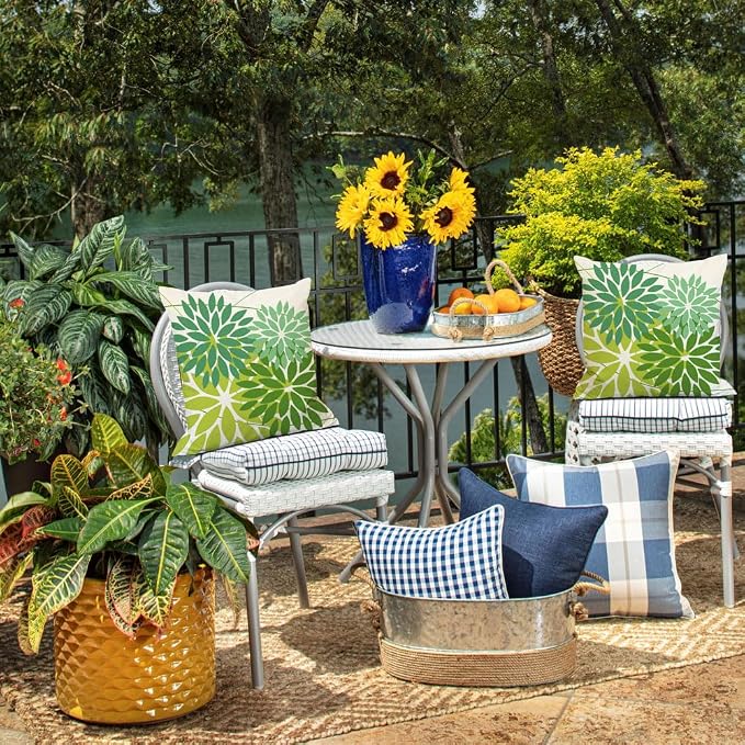 DFXSZ Pack of 2 Outdoor Waterproof Throw Pillow Covers 20x20 Shade of Green | Polyester Colorful Spring Summer Floral Decorative Cushion Cases(NO INSERT),For Couch Patio Funiture Garden Home Decor