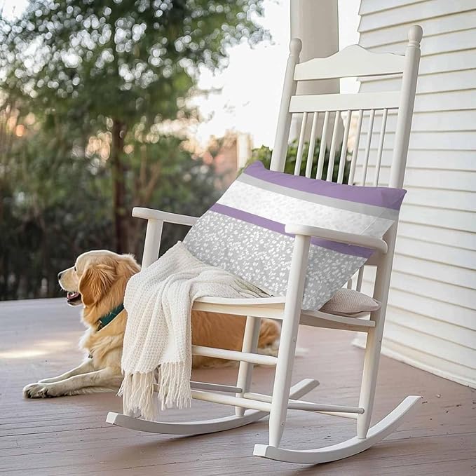 Purple Grey Stripe Stitching Outdoor Pillow Covers 20x12in Pack of 2 Waterproof Pillowcase Rustic Pastoral Flwoer Decorative Throw Cushion Case for Patio Couch Sofa