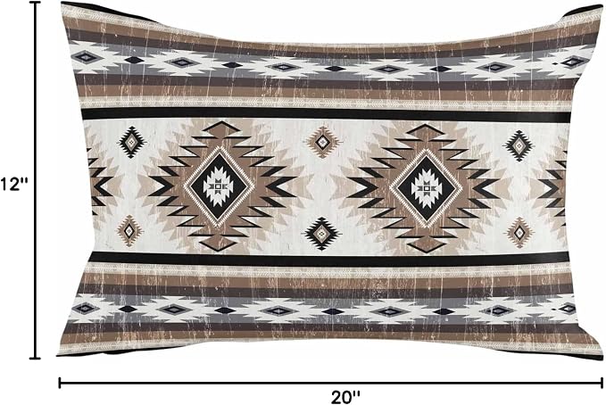 Outdoor Waterproof Throw Pillow Covers Set of 2 Brown Grey Boho Aztec Lumbar Pillowcases 20x12 Inches Southwest Tribal Geometric Decorative Pillows Cushion Case Patio Pillows for Couch Bed Garden
