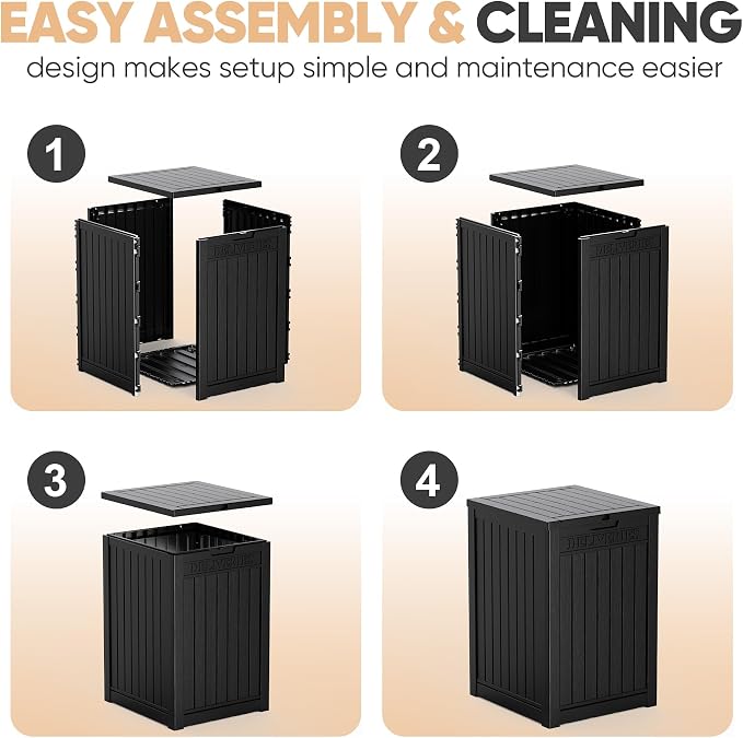 EasyUp 56 Gallon Deck Boxes Outdoor Waterproof, Resin Outside Storage Box for Patio Cushion Furniture Pool Accessories Garden Tools Indoor Outdoor Storage Bench (56 Gallon, Black)