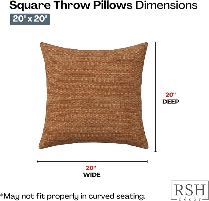 RSH DECOR: Sunbrella Square Throw Pillows Set of 4 | 20" x 20" | Water and Fade-Resistant Performance Fabric | Outdoor Pillow Covers with Down-Alternative Inserts | Made in USA (Simone Sinnabar)