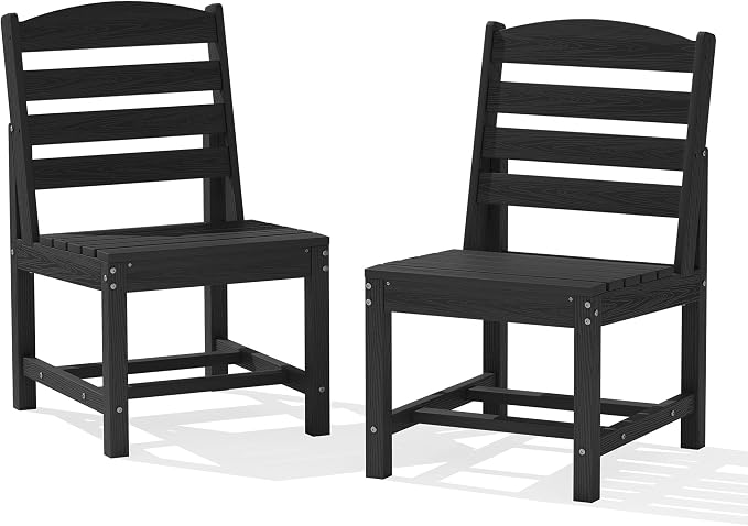 KINGYES Patio Armless Dinning Chairs Set of 2, HDPE All-Weather Outdoor Patio Chairs for Garden Backyard, Black