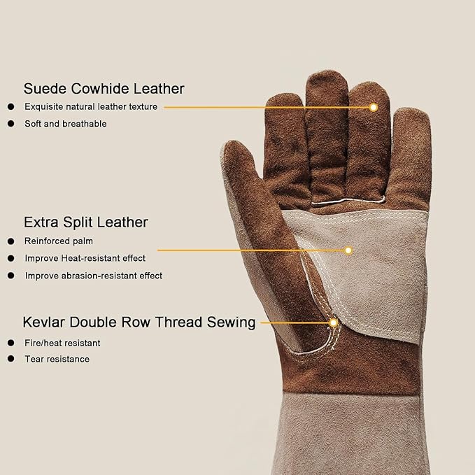 Welding Gloves -Long Sleeve Fireproof and Heat Resistant 15IN. | Cowhide Leather Gloves for Gardening,BBQ,Oven,Grill,Tig,Mig,Baking,Furnace,Stove,Animal Handling Best Gift for Man