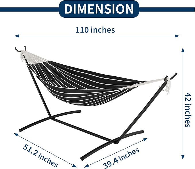 2 Person Double Hammock with Stand Foldable, 450Lbs Capacity, Double Hammocks Portable with Carrying Bag, Thick Rope, Collapsible Heavy-Duty Steel Stand for Indoor & Outdoor, Weatherproof