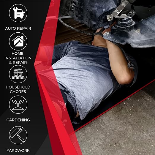 TOMMARS 0.9-Inch Thick Foldable Mechanic Kneeling Pad 44.88 Inches Unfolded | Five 15.35 x 7.48 x 0.9-Inch Panels, High-Density Foam, Tool Pockets, Carry Handle, Waterproof Oil-Resistant Nonslip Surface