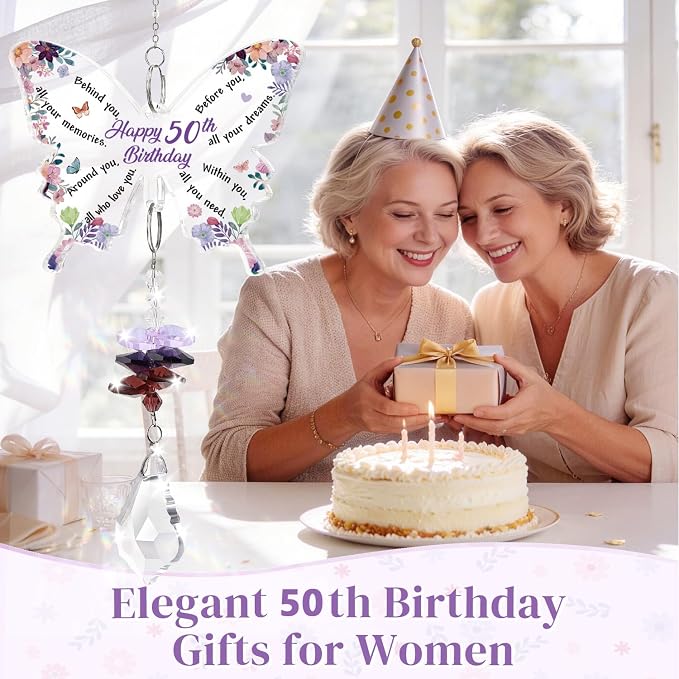 Funnli 50th Birthday Gift for Her, 50th Birthday Decorations Suncatcher