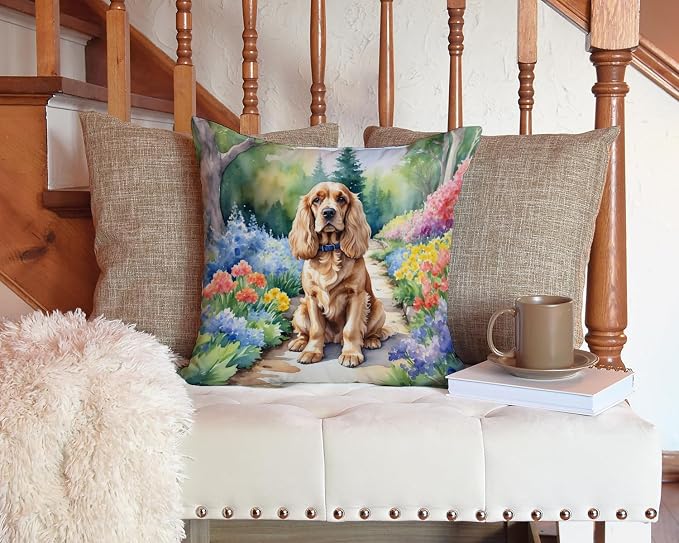 Caroline's Treasures Cocker Spaniel Spring Path Throw Pillow Machine Washable, Indoor Outdoor Decorative Pillow for Couch, Bed or Patio, 14Hx14W