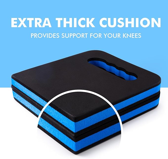 FOSHIO Kneeling Pad with Carrying Handles, Extra Thick Foam Cushioning Mat for Knee, Water Resistant Knee Pad for Gardening, Mechanic, Bathing Baby, Exercise & Yoga, 20 x 9 x 1.2 in, Blue & Black