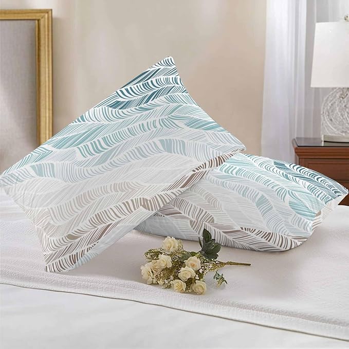 Vandarllin Outdoor Throw Pillows Covers 20x12 inch Set of 2 Waterproof Summer Beach Decorative Zippered Cushion Covers for Patio Furniture, Ombre Blue Abstract Leaf Lines Lumbar Pillowcases
