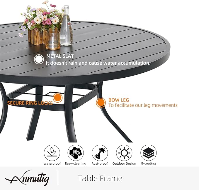 Patio 48" Round Table and Grey High Back Swivel Chairs Outdoor Dining Set 5 | 4 Piece Swivel Chairs: High Back, Retro Armrest, Textilene Fabric, Rocking; 48 inch Metal Round Table, All Weather