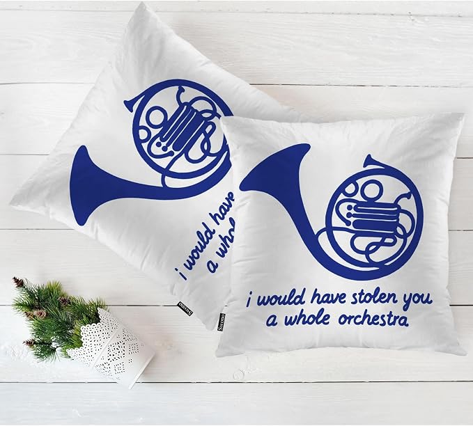 Swono Couch Pillow Cover Set of 2 Horn, Blue French Horn Throw Pillowcase Cushion Cover 18 X 18 Inch Pillows Covers Decor for Sofa Bedroom Car Living Room, I Would Have Stolen You A Whole Orchestra