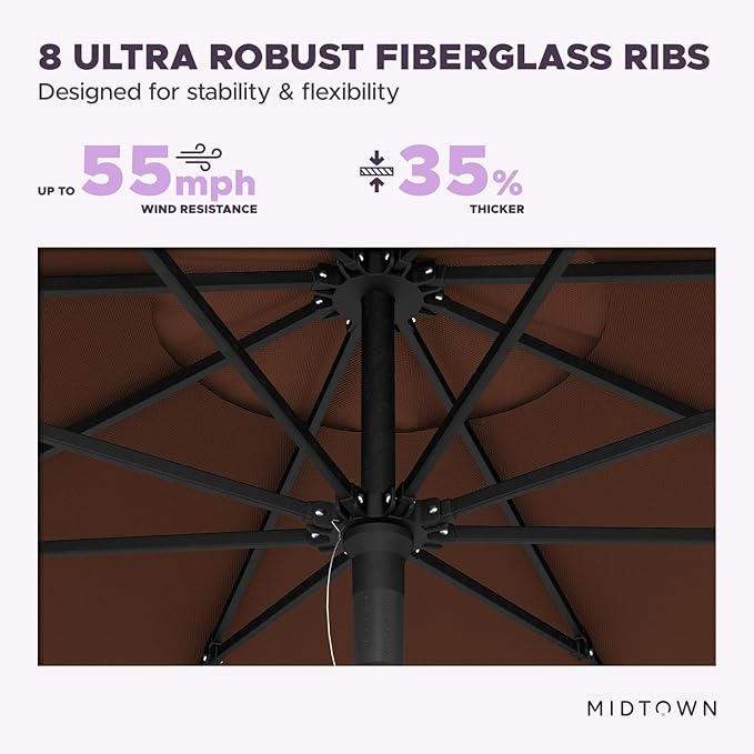 Midtown Umbrellas Push & Pop 10 Ft Patio Umbrellas with Push & Pop Mechanism, Fiberglass Ribs & Sunbrella Fabric – Outdoor Umbrella for Deck, Pool, Cafés and Hotels – Bay Brown Canopy, Black Pole