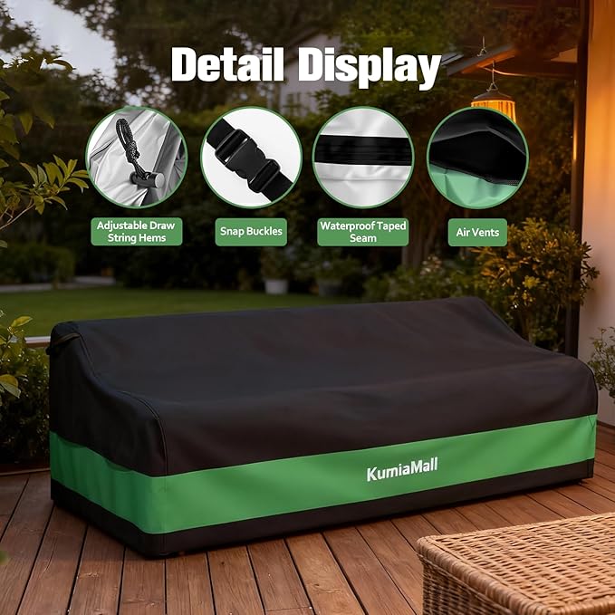 Patio Furniture Sofa Cover, Waterproof Heavy Duty Outdoor Bench Covers, 88" W x 35" D x 35" H, Four-Season Protective Outside Couch Covers Black & Green
