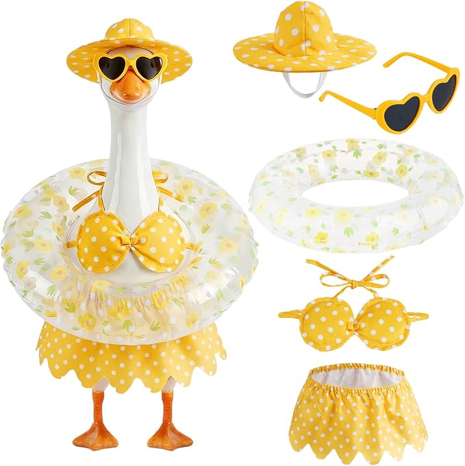 hoyuwak Bikini Goose Outfits Summer Hawaiian Porch Goose Outfits with Swimming Ring Sunglasses Hat for 23" Geese Yard Decor