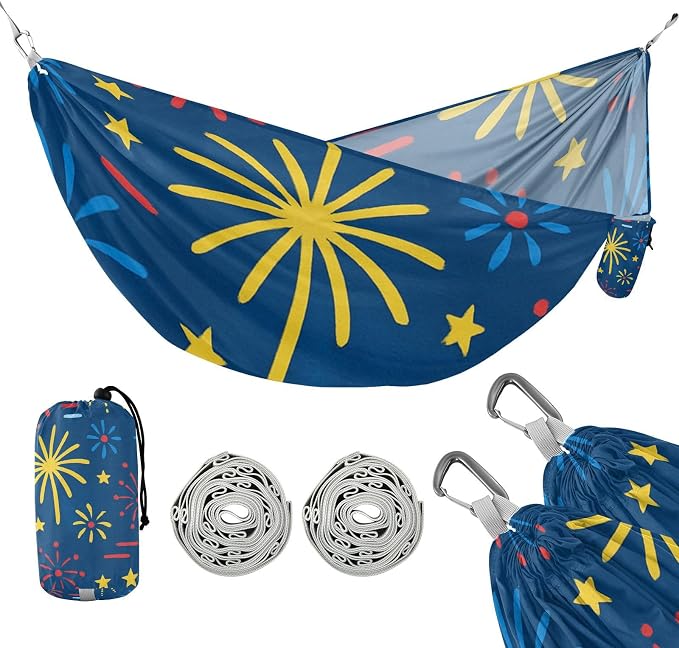 4th_July_Fireworks_Picture_Book_Pattern Outdoor Hammock with Hanging Rope Backyard Hammock for Outside Patio Backyard Poolside