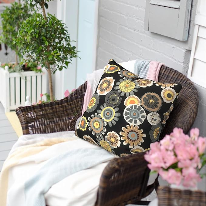 Outdoor Pillows for Patio Furniture 20x20 inch, Square Outdoor Throw Pillows with Inserts, Decorative Patio Pillows for Garden Couch Home Sofa Office Chair, Pack of 2,Black Yellow Crosby