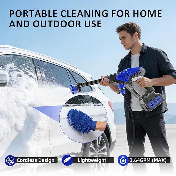 Portable Handheld Cleaning Tool, Lightweight Compact Spray Tool with 6-in-1 Nozzle for Car Patio Window Garden Outdoor Use and Daily Home Maintenance, Black