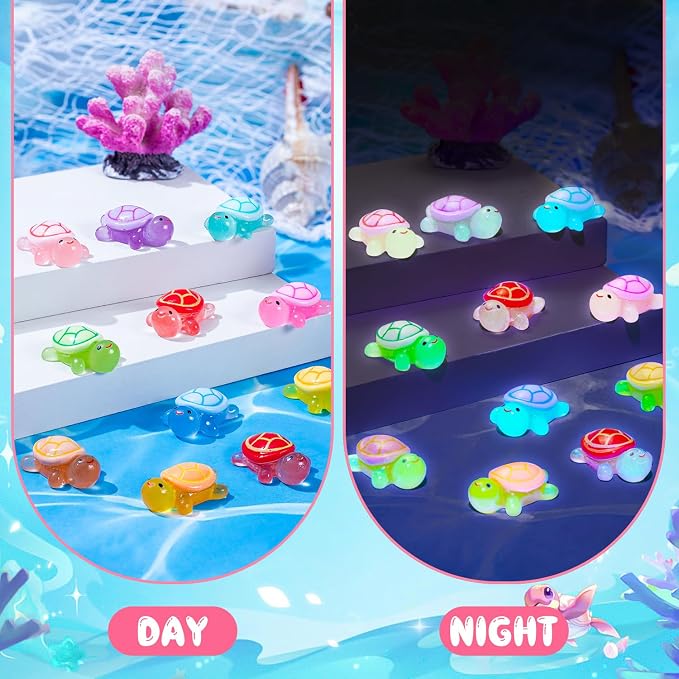 160Pcs Luminous Mini Resin Turtle Cute Tiny Turtle to Hide for Garden Micro | Glow in The Dark Turtle Animals Figurines, Landscaping Home Decor Party Presents(10 Colors)