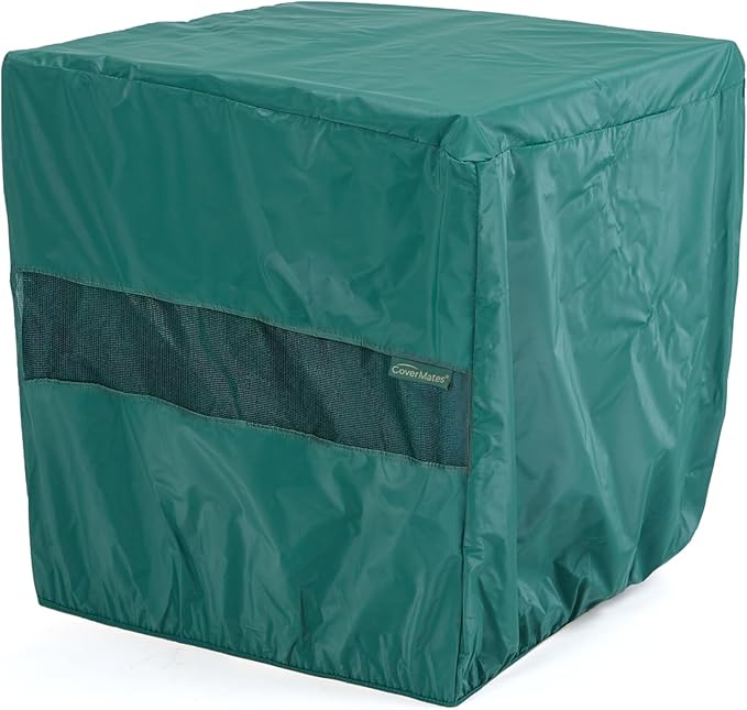 Covermates Classic Square Dining Table Cover – All-Weather Outdoor Table Protection, Water-Resistant Vinyl, Elastic Hem, Mesh Vents, Patio Furniture Cover, 36W x 36D x 25H, Green