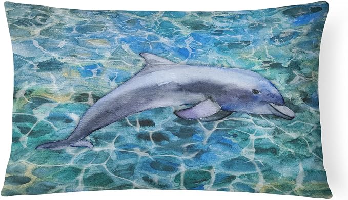 Caroline's Treasures BB5339PW1216 Dolphin Canvas Fabric Decorative Pillow Machine Washable, Indoor Outdoor Decorative Pillow for Couch, Bed or Patio, 12HX16W