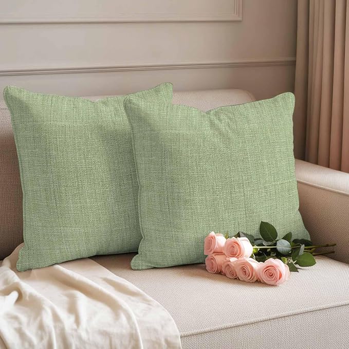 Pack of 2 Waterproof Outdoor Pillow Covers 18x18 Inch Decorative Pillow Covers Vintage Sage Green Throw Pillowcases Farmhouse Retro Beige Solid Color Outdoor Cushion Cover for Couch, Patio, Tent