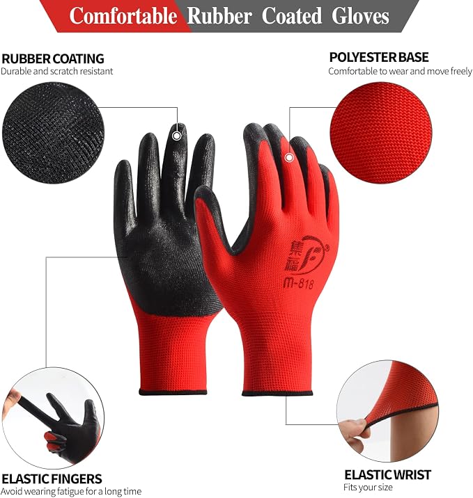 YOUKE OLA 90 Pair Gardening Gloves for Men Women, Breathable Rubber Coated Garden Gloves Working Gloves for Gardening, Construction