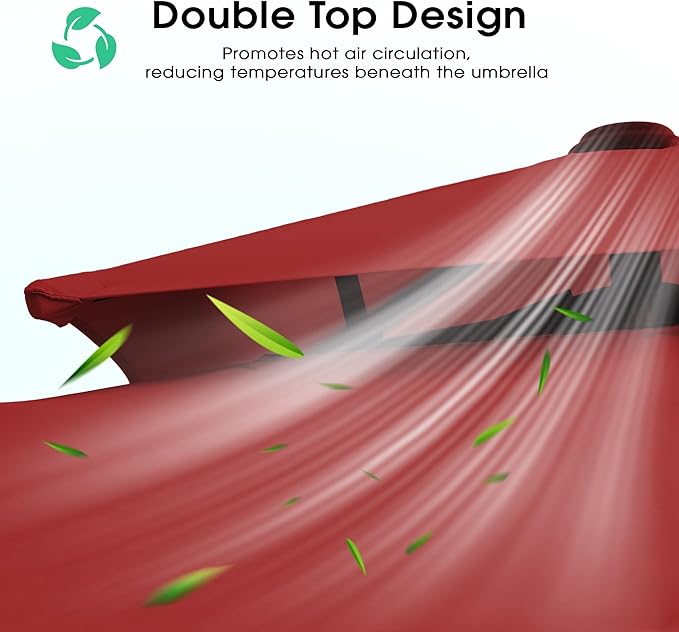 JEAREY 9ft 2-Tier Cantilever Patio Umbrella, Large Square Outdoor Offset Umbrella with Double Top Vent and 360-degree Rotation for Garden, Deck, Pool, Patio, Red