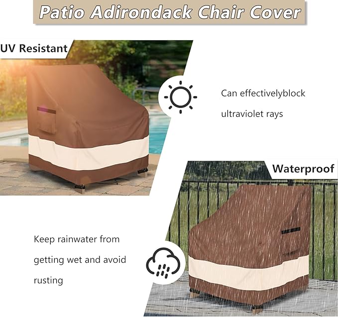Patio Adirondack Chair Cover 27.5 x 32.5 x 36 inch,Waterproof Heavy Duty Outdoor Chair Covers,Adirondack Chair Covers for Outdoor Chair,Brown & Beige