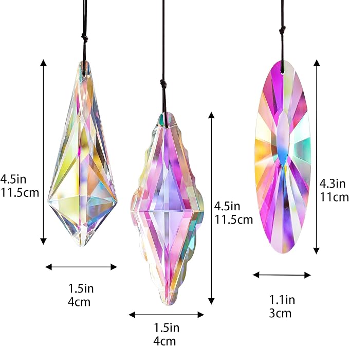 YU FENG 3PCS Crystal Suncatcher Prism, AB Rainbow Maker for Window | Faceted Geometric Glass Prisms, Hanging Crystal Ornament, Creates Colorful Rainbow Effects, Home Garden Window Decor