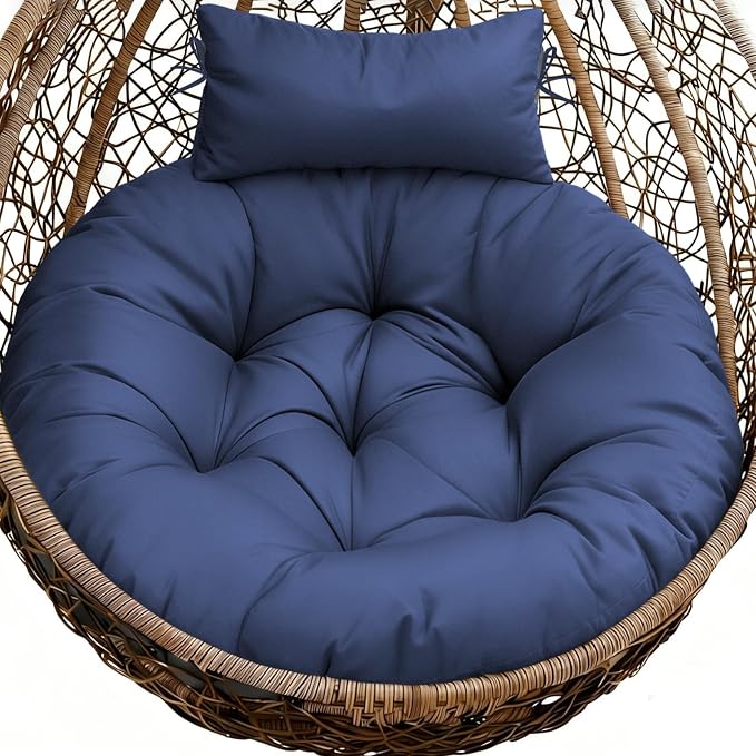 Outdoor 45" Round Egg Chair Cushion Replacement Waterproof Blue | Thicken Pad with Headrest Pillow, Hanging Swing Wicker Egg Chair Cushions, Suitable for Garden Office