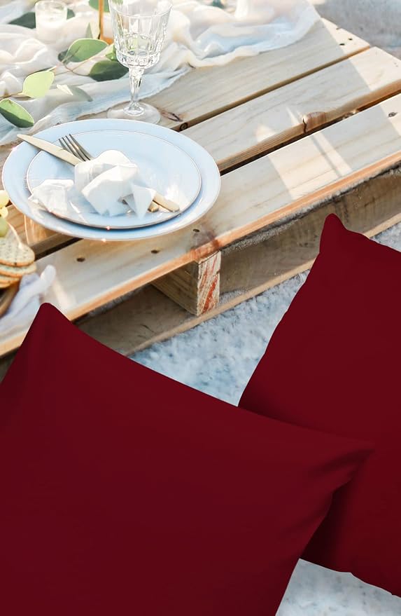 Outdoor Pillow Covers Waterproof, Solid Red Wine All Weather Cushion Case Set of 2, Pure Color Decorative Pillowcases for Sofa Couch Bed Decor Patio Furniture 24"x24"