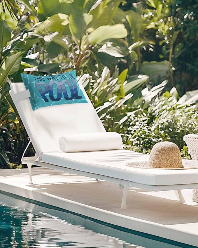 Outdoor Pillows Covers with Inserts Summer Swimming Pool Ocean Waves Waterproof Recliner Pillow with Adjustable Strap Throw Pillows for Patio Furniture Pool Lounge Chair, 11x16 inch, 1PCS