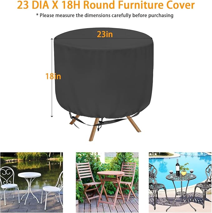 Patio Table 2 Chair Cover (Black), 23" DIA X 18"H, Portable Propane Grill cover, Outdoor Patio Furniture Cover Waterproof for Coffee Table, Hot Tub Side Table with 7.5 Gallon Beer and Wine Cooler