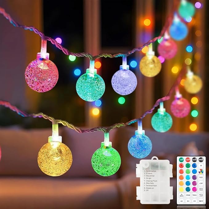Metaku Color Changing Globe String Lights Fairy Light 26ft 60LED & Remote | Battery Operated Indoor Outdoor Hanging String Lights Christmas Lights for Home Party Patio Garden Classroom Wedding