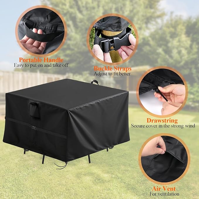 Outdoor Square Table Cover 98Inch,Waterproof Patio Square Furniture Covers,Heavy Duty Outside Squares Furniture Cover - 98 x 98 x 28 Inch